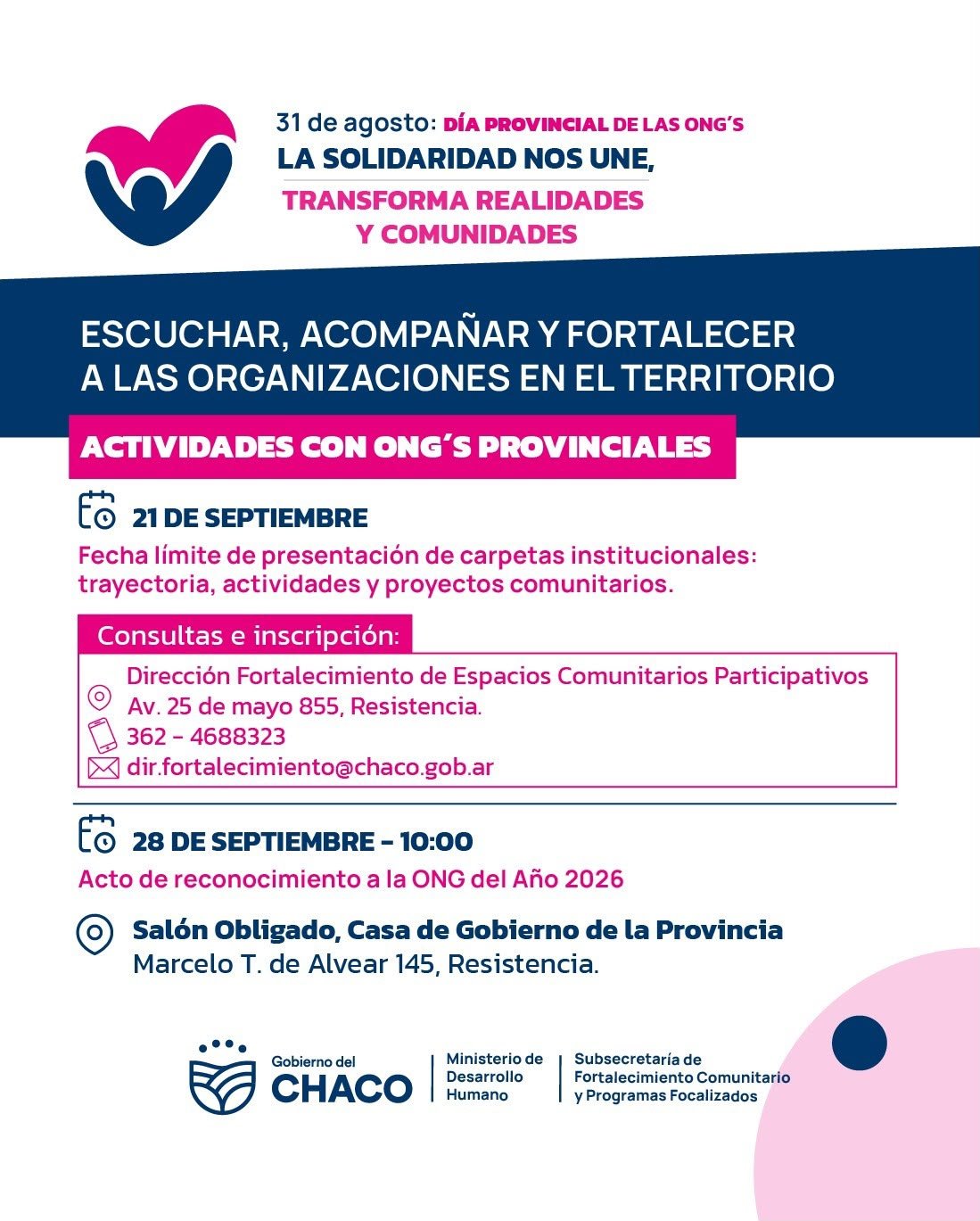 Desarrollo Humano convoca a las ONG a postularse para el Reconocimiento a la ONG del Año 2026